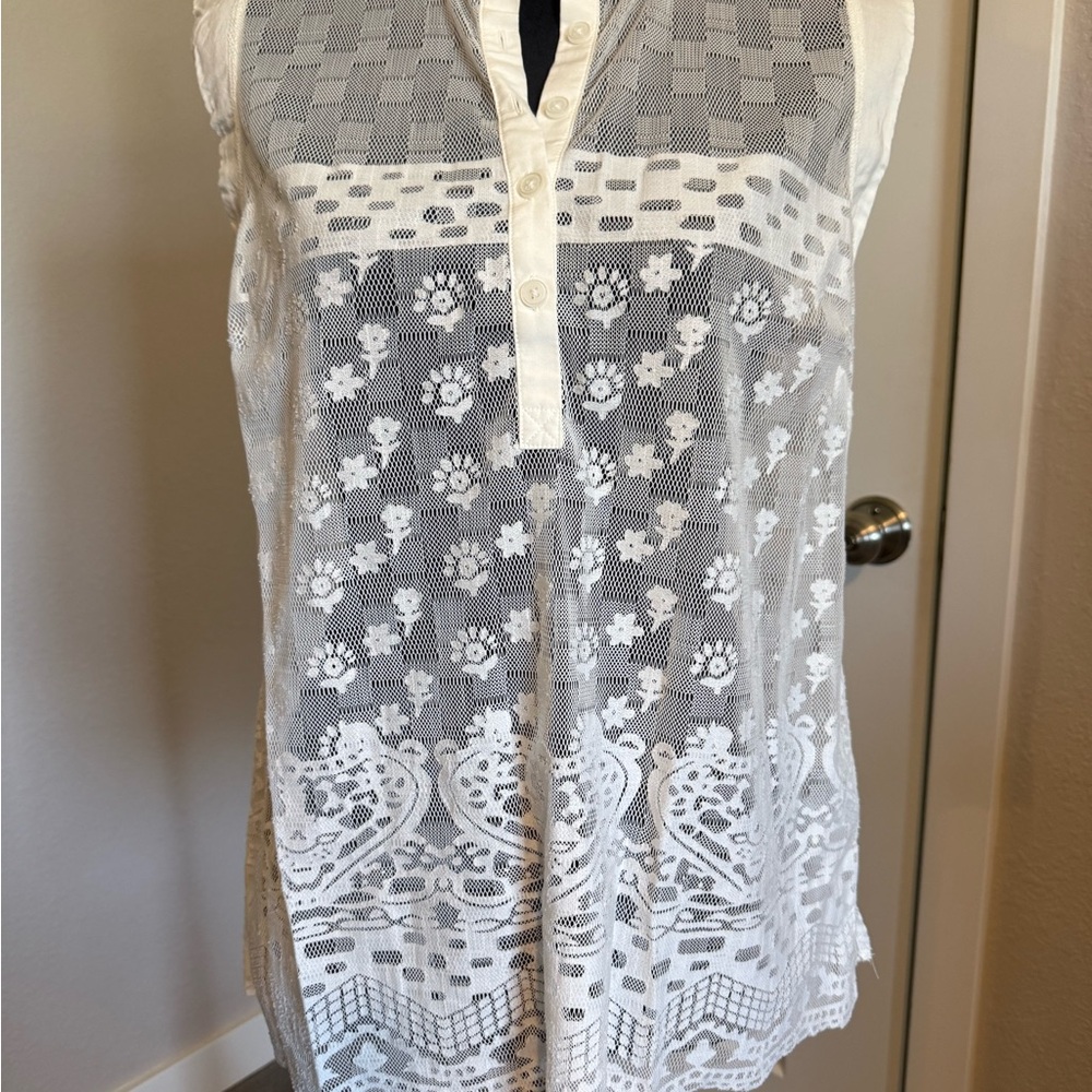 CAbi White Floral Lace Blouse
